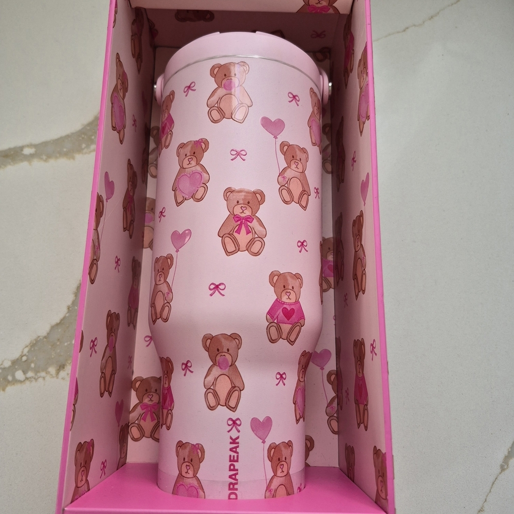 Pink Teddy Bear Travel Mug.  Valentine Gift.